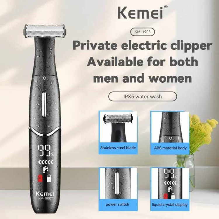 بادی گروم | ژلت شارژی | ماشین اصلاح صورت و بدن کیمی (اصل) KEMEI مدل KM-1903 با تیغه استیل ضد زنگ، طراحی ارگونومیک، قابلیت استفاده بیسیم با باتری قابل شارژ، ضد آب و زمان استفاده 60 دقیقه پس از شارژ کامل