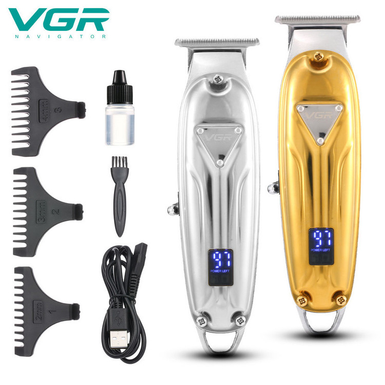 ماشین اصلاح مو صورت و سر وی جی آر مدل V-062 با باتری 1400mAh، شارژ سریع، 2 ساعت استفاده بیسیم، شانه متحرک در 4 اندازه، نمایشگر دیجیتال و قابلیت استفاده خشک و مرطوب