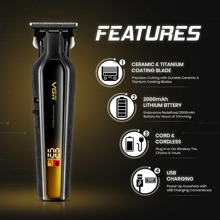 ماشین اصلاح خط زن موی سر و صورت شارژی وی جی ار (اصل) VGR مدل V-930