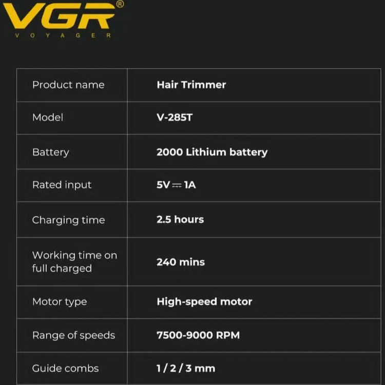 ماشین اصلاح موی سر و صورت شارژی وی جی ار مدل V-285t