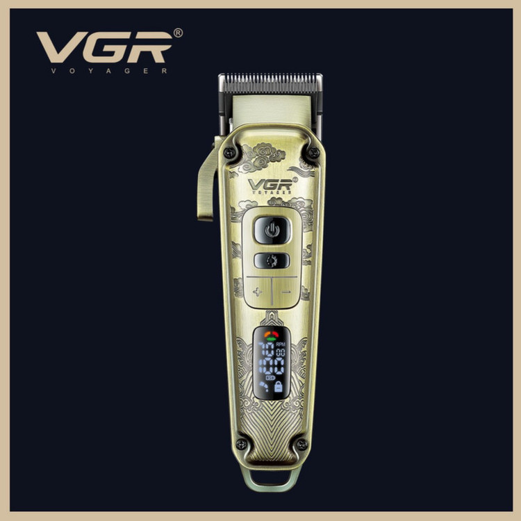 ماشین اصلاح موی سر و صورت وی جی آر (اصل) VGR مدل V-005 با تیغه کربن استیل و متالوژیک پودری، باتری لیتیومی 2600 میلیآمپر، نمایشگر LED، قابلیت تنظیم سرعت و 8 شانه اندازهگیری از 1.5 تا 19 میلیمتر، مدت استفاده 250 دقیقه پس از شارژ کامل