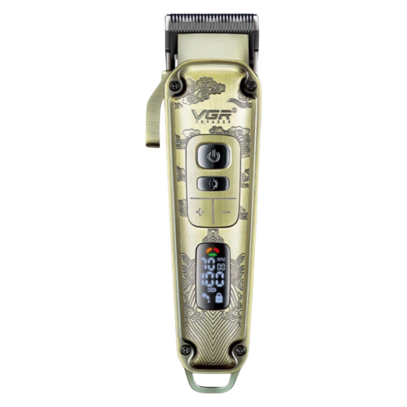 ماشین اصلاح موی سر و صورت وی جی آر (اصل) VGR مدل V-005 با تیغه کربن استیل و متالوژیک پودری، باتری لیتیومی 2600 میلی‌آمپر، نمایشگر LED، قابلیت تنظیم سرعت و 8 شانه اندازه‌گیری از 1.5 تا 19 میلی‌متر، مدت استفاده 250 دقیقه پس از شارژ کامل