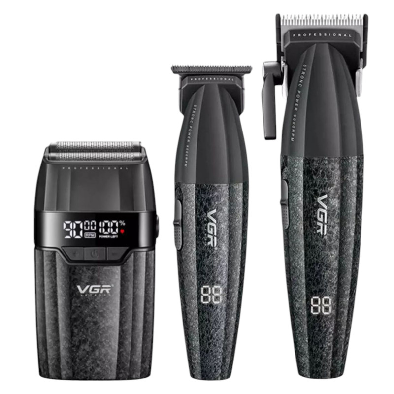 ست کامل ماشین اصلاح موی سر و صورت شارژی پک کامل وی جی ار مدل V-640 s3 مجموعه 3 عددی