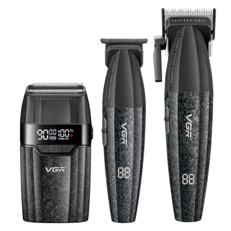 ست کامل ماشین اصلاح موی سر و صورت شارژی پک کامل وی جی ار مدل V-640 s3 مجموعه 3 عددی
