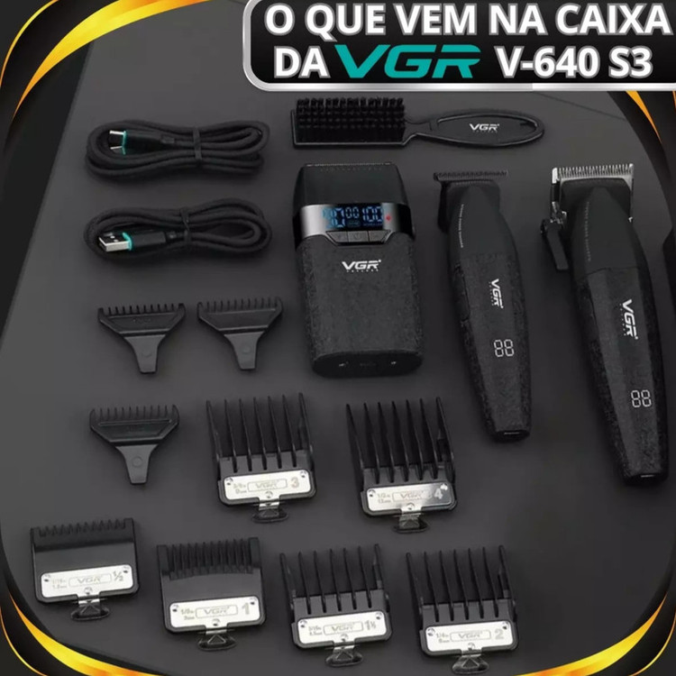 ست کامل ماشین اصلاح موی سر و صورت شارژی پک کامل وی جی ار مدل V-640 s3 مجموعه 3 عددی