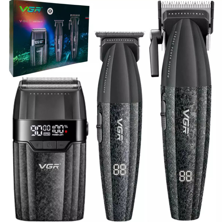 ست کامل ماشین اصلاح موی سر و صورت شارژی پک کامل وی جی ار مدل V-640 s3 مجموعه 3 عددی