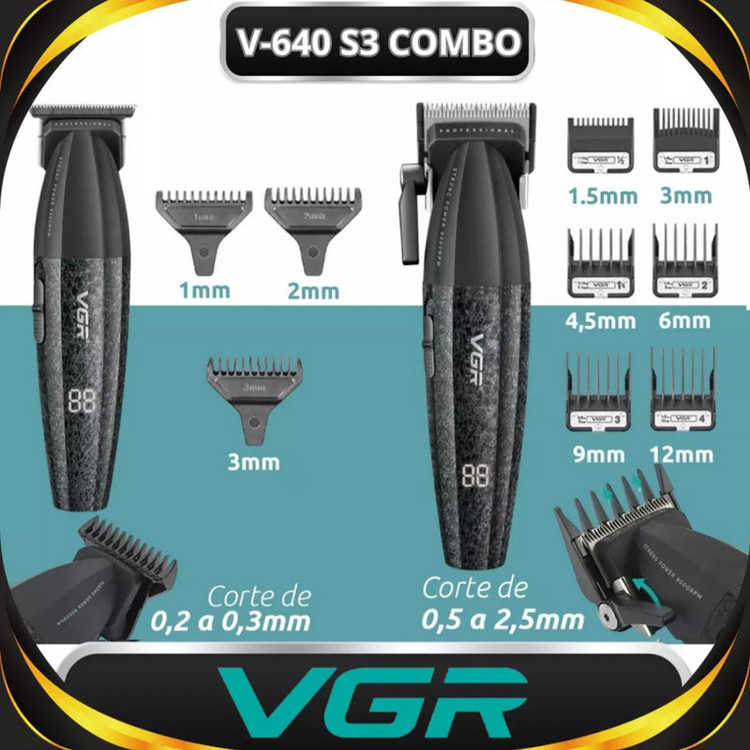 ست کامل ماشین اصلاح موی سر و صورت شارژی پک کامل وی جی ار مدل V-640 s3 مجموعه 3 عددی