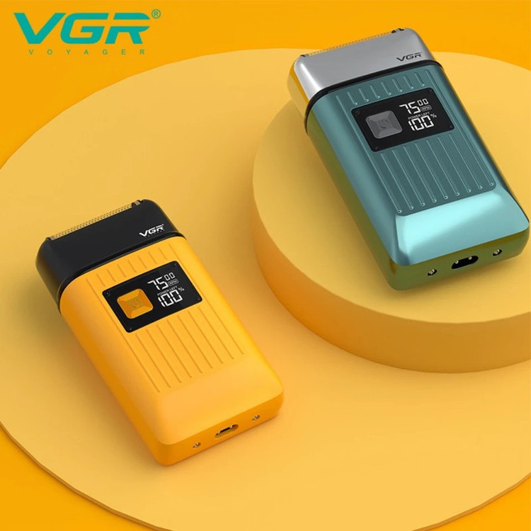 ماشین اصلاح موی سر و صورت وی جی ار (اصل) VGR مدل V-357 فویلی با تیغه تیتانیوم، ضد آب، باتری 600 میلیآمپر ساعت، موتور 6000 دور در دقیقه و شارژ USB