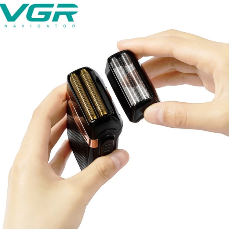 شیور صفرزن ماشین اصلاح موی صورت وی جی ار (اصل) VGR مدل 331 ضدآب با طراحی ارگونومیک، تیغه استیل پیشرفته سهتیغه، شارژ USB و قابلیت استفاده خشک و مرطوب