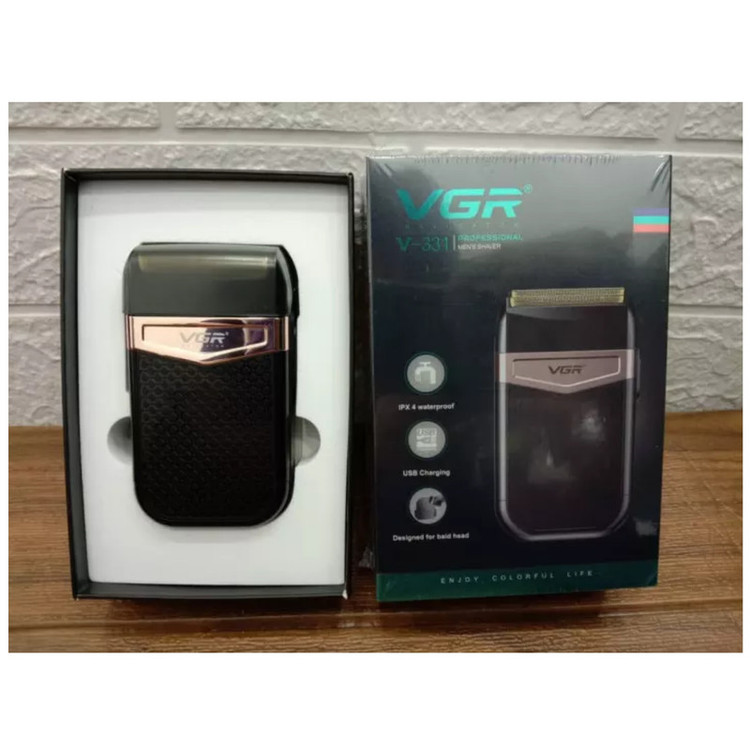 شیور صفرزن ماشین اصلاح موی صورت وی جی ار (اصل) VGR مدل 331 ضدآب با طراحی ارگونومیک، تیغه استیل پیشرفته سهتیغه، شارژ USB و قابلیت استفاده خشک و مرطوب