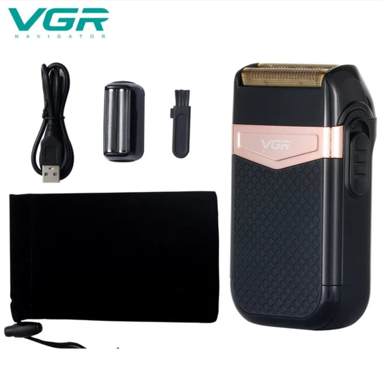 شیور صفرزن ماشین اصلاح موی صورت وی جی ار (اصل) VGR مدل 331 ضدآب با طراحی ارگونومیک، تیغه استیل پیشرفته سهتیغه، شارژ USB و قابلیت استفاده خشک و مرطوب