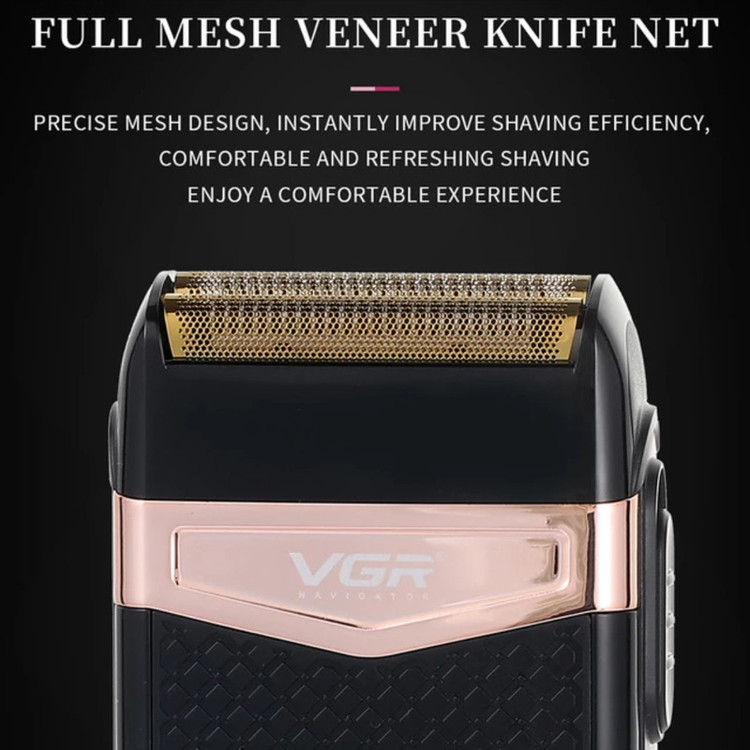 شیور صفرزن ماشین اصلاح موی صورت وی جی ار (اصل) VGR مدل 331 ضدآب با طراحی ارگونومیک، تیغه استیل پیشرفته سهتیغه، شارژ USB و قابلیت استفاده خشک و مرطوب