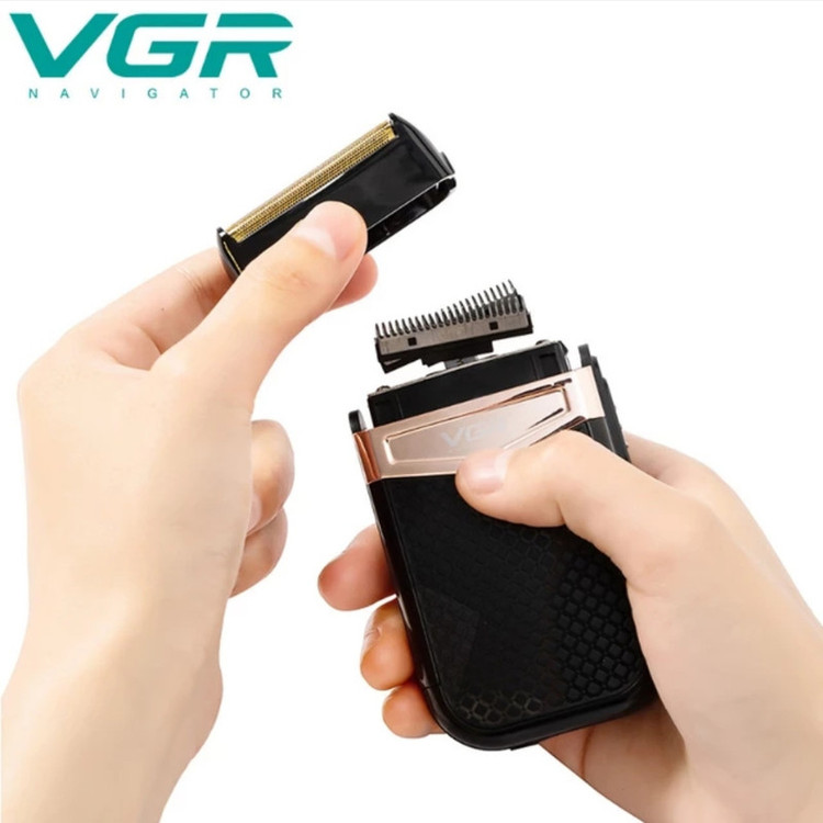 شیور صفرزن ماشین اصلاح موی صورت وی جی ار (اصل) VGR مدل 331 ضدآب با طراحی ارگونومیک، تیغه استیل پیشرفته سهتیغه، شارژ USB و قابلیت استفاده خشک و مرطوب