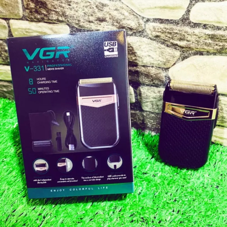شیور صفرزن ماشین اصلاح موی صورت وی جی ار (اصل) VGR مدل 331 ضدآب با طراحی ارگونومیک، تیغه استیل پیشرفته سهتیغه، شارژ USB و قابلیت استفاده خشک و مرطوب