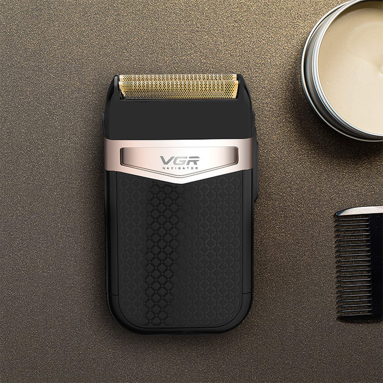 شیور صفرزن ماشین اصلاح موی صورت وی جی ار (اصل) VGR مدل 331 ضدآب با طراحی ارگونومیک، تیغه استیل پیشرفته سهتیغه، شارژ USB و قابلیت استفاده خشک و مرطوب