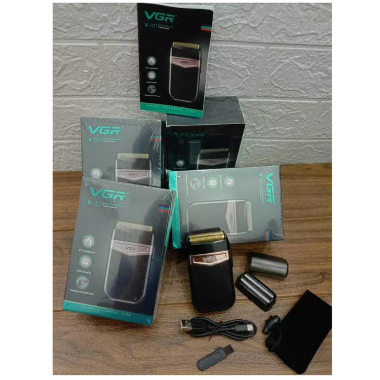 شیور صفرزن ماشین اصلاح موی صورت وی جی ار (اصل) VGR مدل 331 ضدآب با طراحی ارگونومیک، تیغه استیل پیشرفته سهتیغه، شارژ USB و قابلیت استفاده خشک و مرطوب
