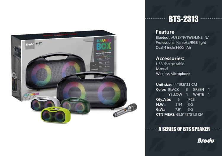 اسپیکر BTS2313 میکروفون بیسیم RGB ظرفیت باتری 3600mAh سایزبلندگو 24
