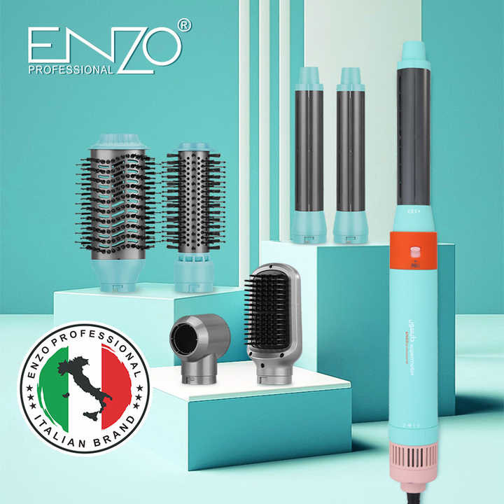 سشوار برسدار حالتدهنده انزو پروفیشینال (اصل) مدل EN-4133 با توان 1500 وات، تنظیمات دما و سرعت سه حالته، دارای 6 سری برای صافکنندگی، حجمدهندگی و فرکنندگی، وزن 1200 گرم، همراه با کیف نگهدارنده