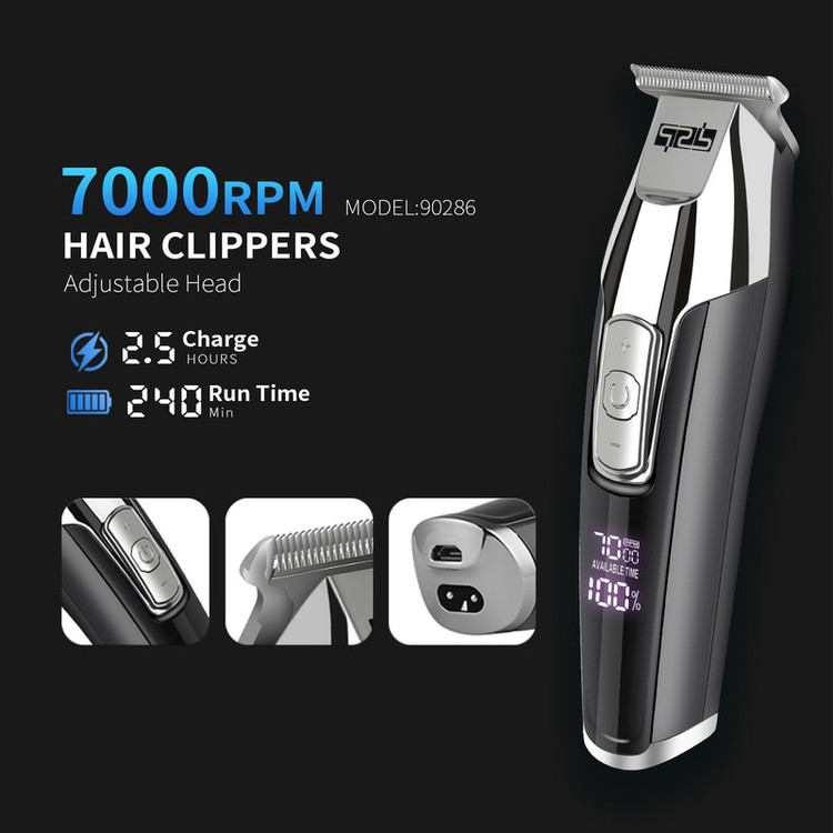 ماشین اصلاح خط زن موی سر و صورت دی اس پی مدل 90286 +A با تیغه تیتانیوم پیشرفته، قابلیت تنظیم سرعت، سه شانه 1 تا 3 میلیمتری، منبع انرژی برق و باتری، وزن 200 گرم، شارژ 180 دقیقه و استفاده 240 دقیقه