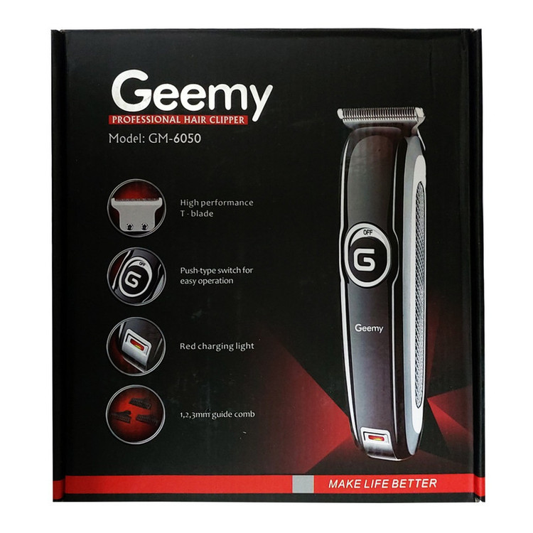 ماشین اصلاح خط زن موی سر و صورت جیمی مدل GM-6050 با تیغه استیل ضد زنگ، اصلاح برش مستقیم با دقت 0.1 میلیمتر، قابلیت صفرزن، خط زن و حجم زن، باتری با 70 دقیقه زمان استفاده و نمایشگر وضعیت شارژ و سه شانه اصلاح 1، 2 و 3 میلیمتری