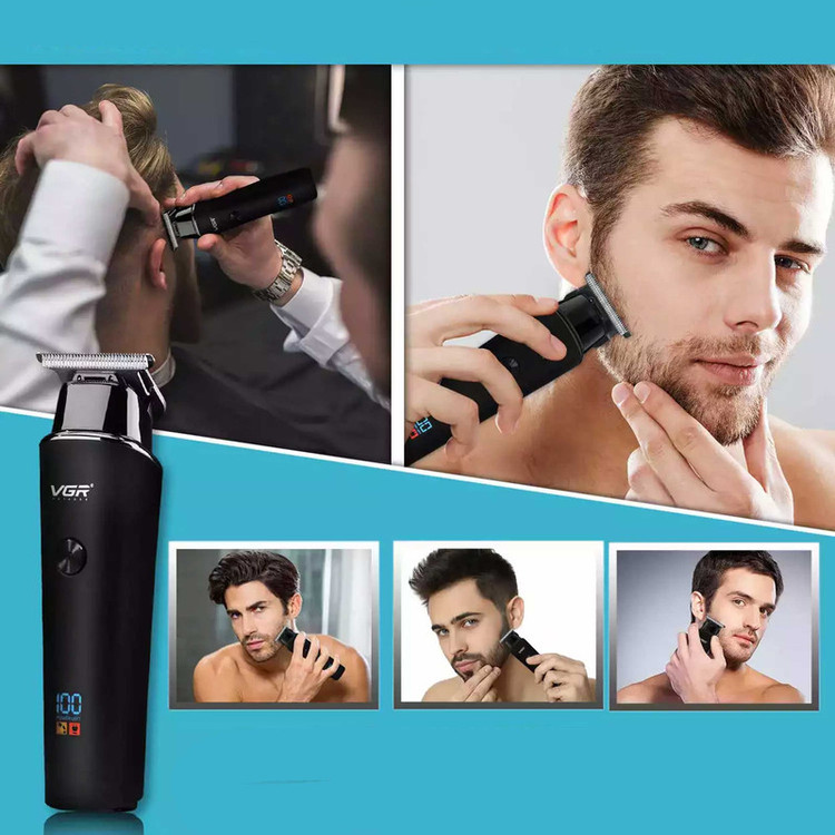 ماشین اصلاح موی سر و صورت وی جی آر پک کامل و اصلی مدل 937 با طراحی ارگونومیک، نمایشگر دیجیتال، باتری 2000 میلیآمپر ساعت، شارژ USB و سه شانه قابل تنظیم برای اصلاح دقیق و چند حالته